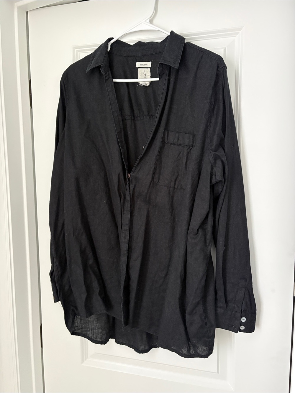 Joie Black Long-Sleeve Button-Up Shirt - Casual Linen Blend 100% linen oversized